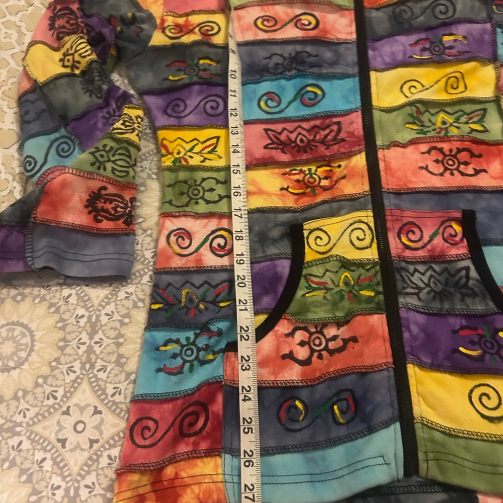 Multicolor Patchwork Boho Hippie Jacket, Hooded C… - image 8